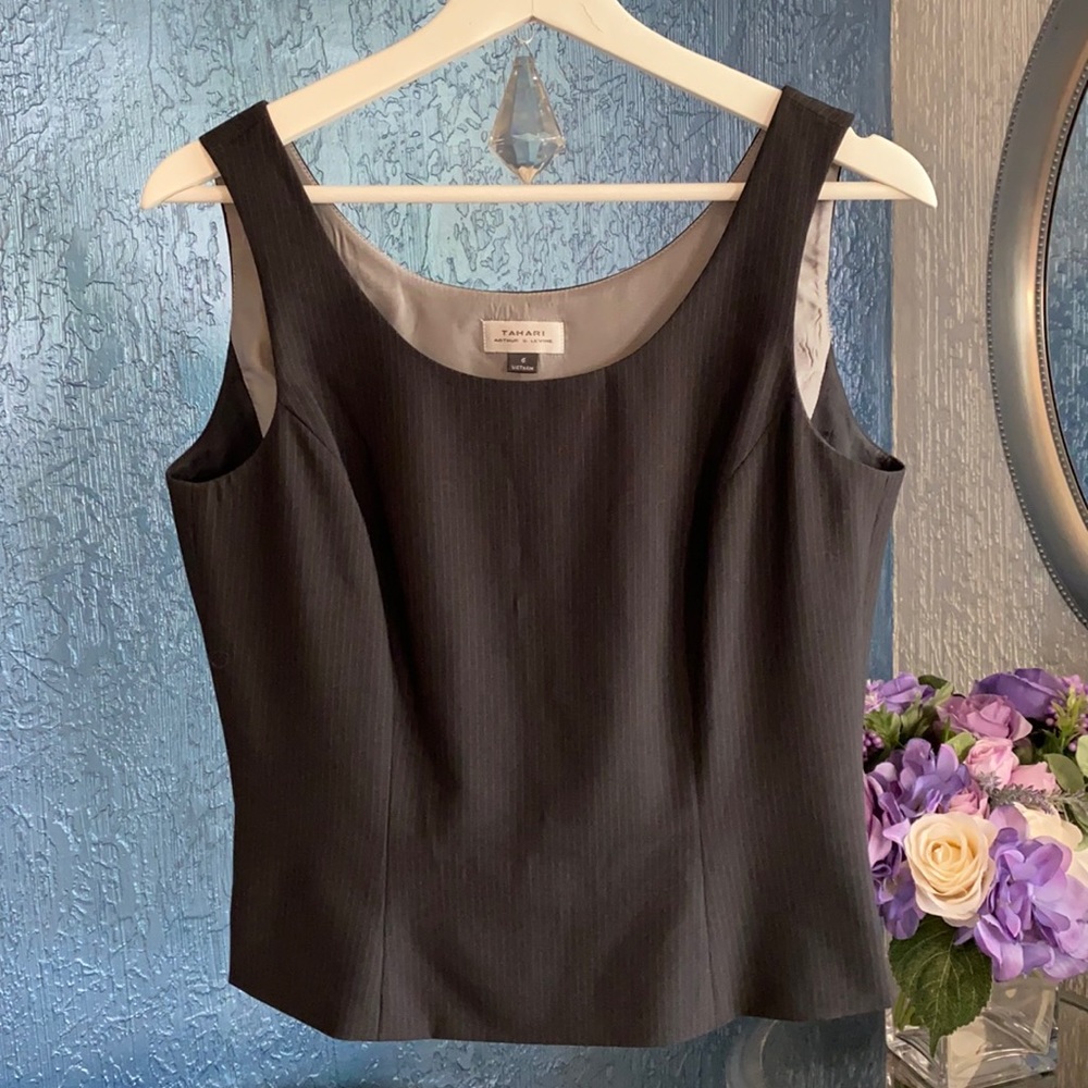 Tahari Black Pin-Stripe Tank Top with Side Zipper